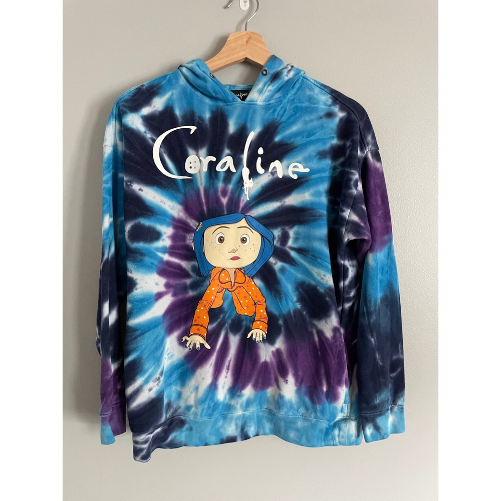 Coraline Graphic Hoodie Unisex Medium Blue Purple Tie Dye Movie Merch Alt Goth